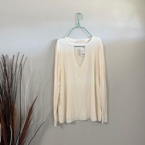 Project Social Triangle V-Neck White Long Sleeve Urban Outfitters Size M
